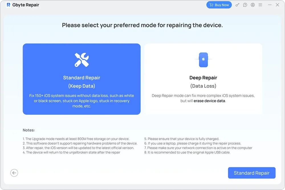 select Standard Repair Mode.webp